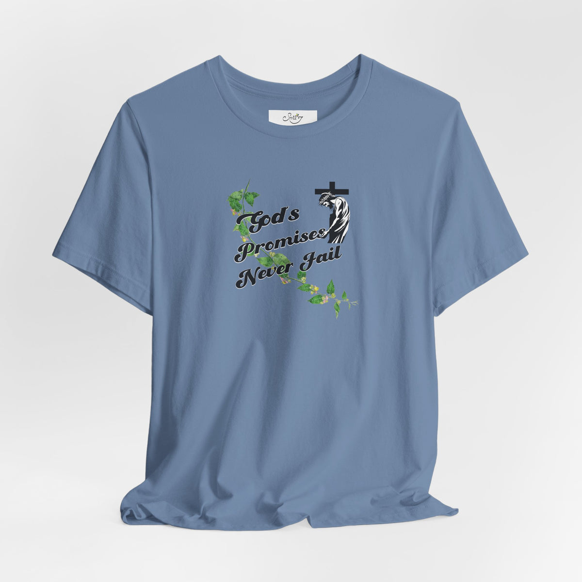 Faith T-Shirt — "God's Promises Never Fail" Christian Tee with Cross & Olive Branch Design
