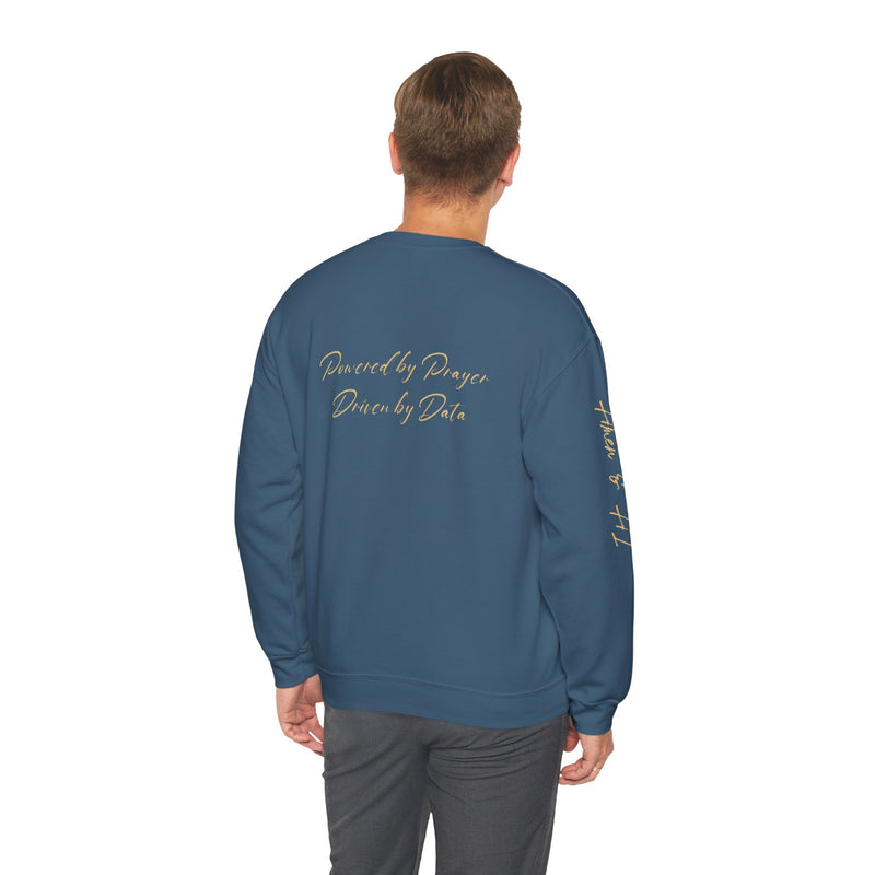 Christian AI Crewneck Sweatshirt - "Amen & AI" Gold Script, "Powered by Prayer, Driven by Data"