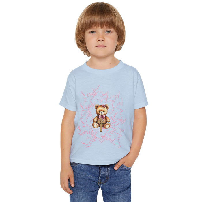 Toddler T‑Shirt — Cute Teddy Bear Cross Design with Pink Script