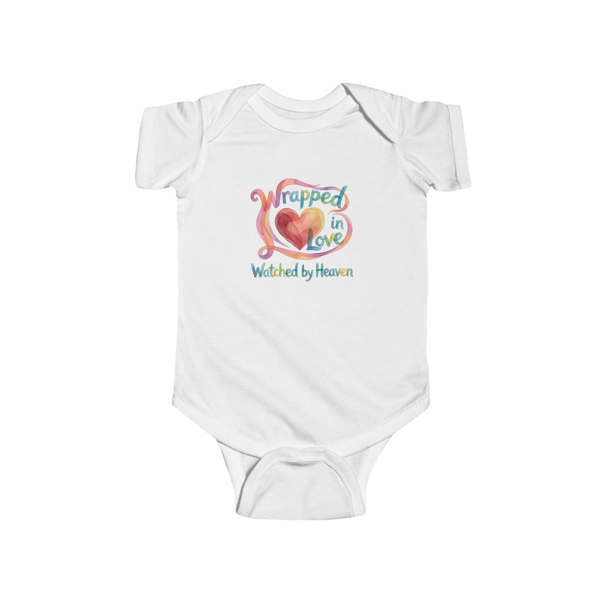 Baby Bodysuit — "Wrapped in Love, Watched by Heaven" Rainbow Heart Infant Onesie