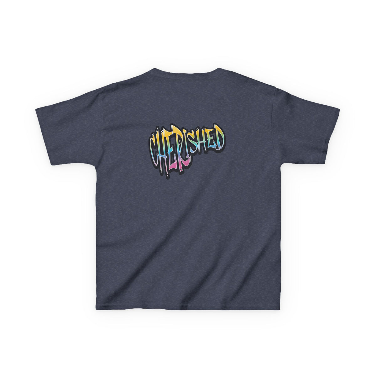 Kids 'Child of Light' Graphic Tee — Colorful Hand-Lettered 'Cherished' Back Design