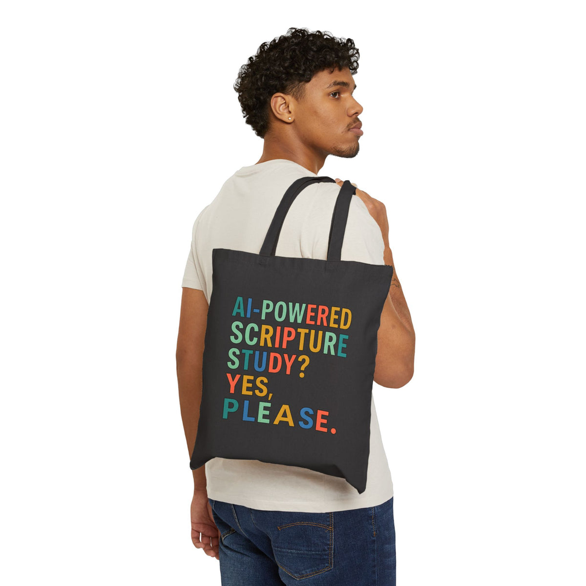 AI-Powered Scripture Study Tote Bag — Funny Retro Typography Cotton Canvas Shoulder Tote