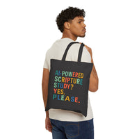 AI-Powered Scripture Study Tote Bag — Funny Retro Typography Cotton Canvas Shoulder Tote
