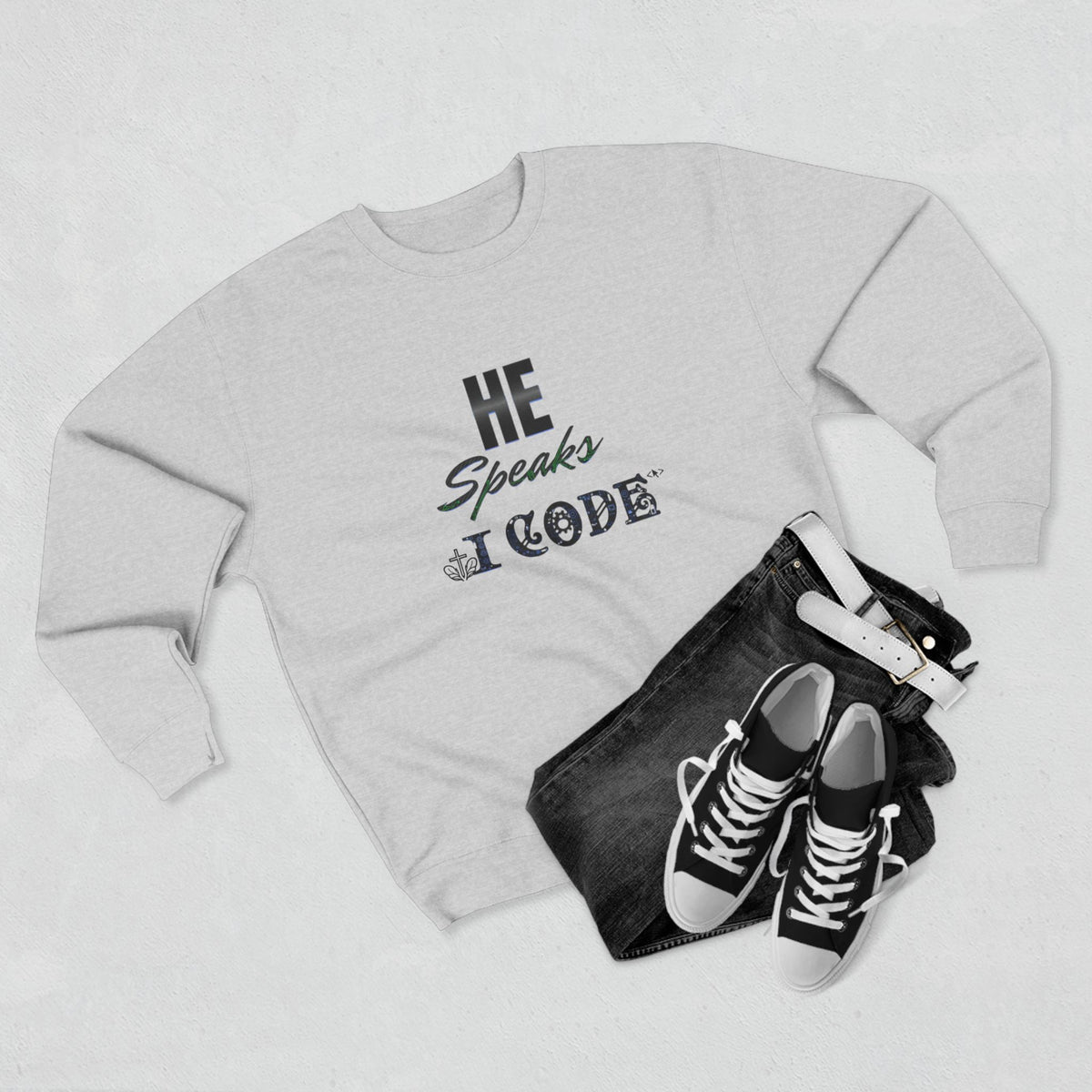 He Speaks I Code Sweatshirt — Programmer Pride Crewneck