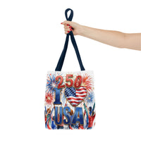 USA 250 Celebration Tote Bag — I Love USA Fireworks Patriotic Shopper