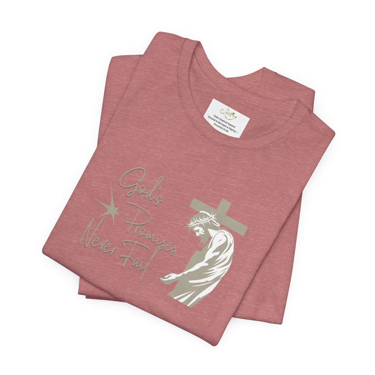 Faith T-Shirt — "God's Promises Never Fail" Christian Tee with Cross & Olive Branch Design