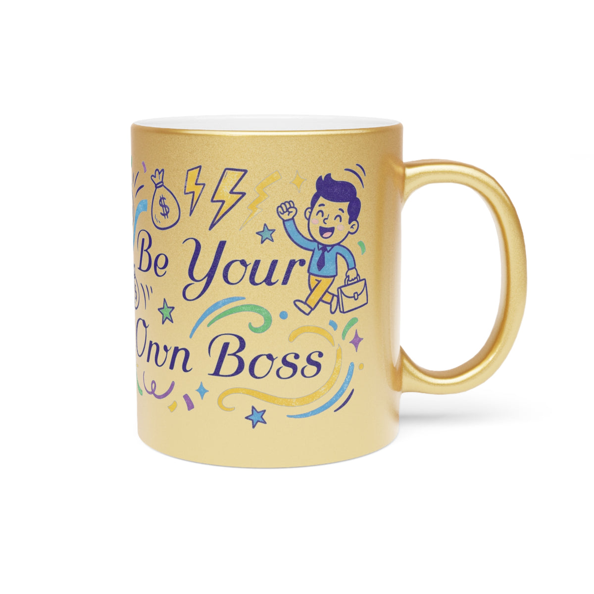 Laptop CEO Metallic Mug — Be Your Own Boss Silver/Gold Coffee Cup