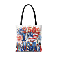 USA 250 Celebration Tote Bag — I Love USA Fireworks Patriotic Shopper