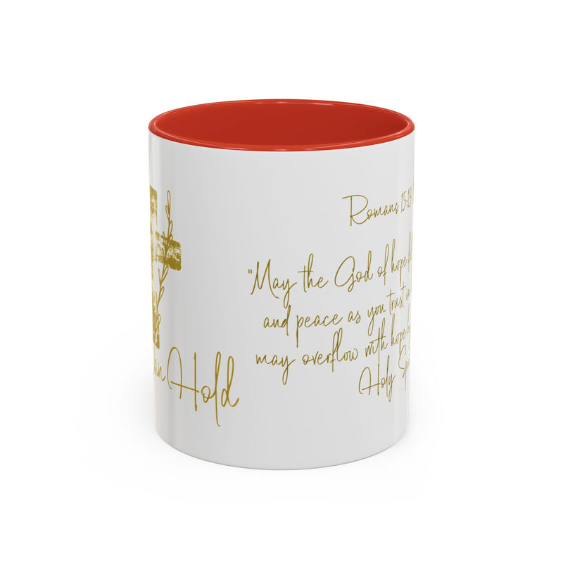 Christian Scripture Coffee Mug – Romans 15:13 Gold Calligraphy Accent Mug (11/15oz)