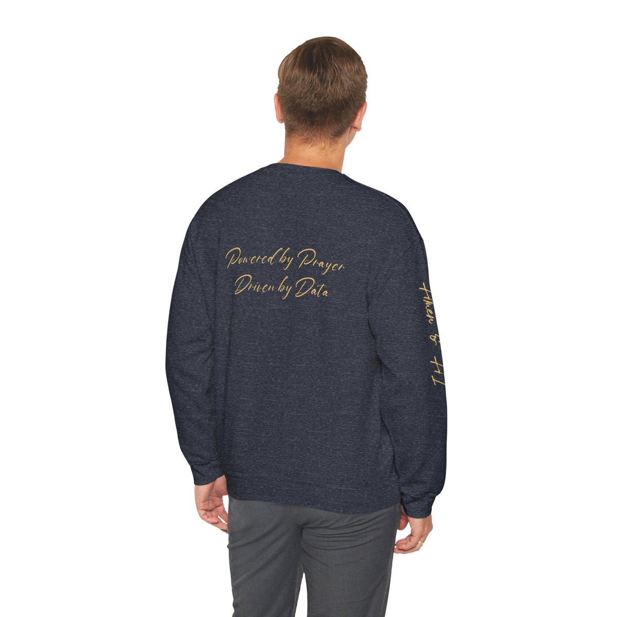 Christian AI Crewneck Sweatshirt - "Amen & AI" Gold Script, "Powered by Prayer, Driven by Data"