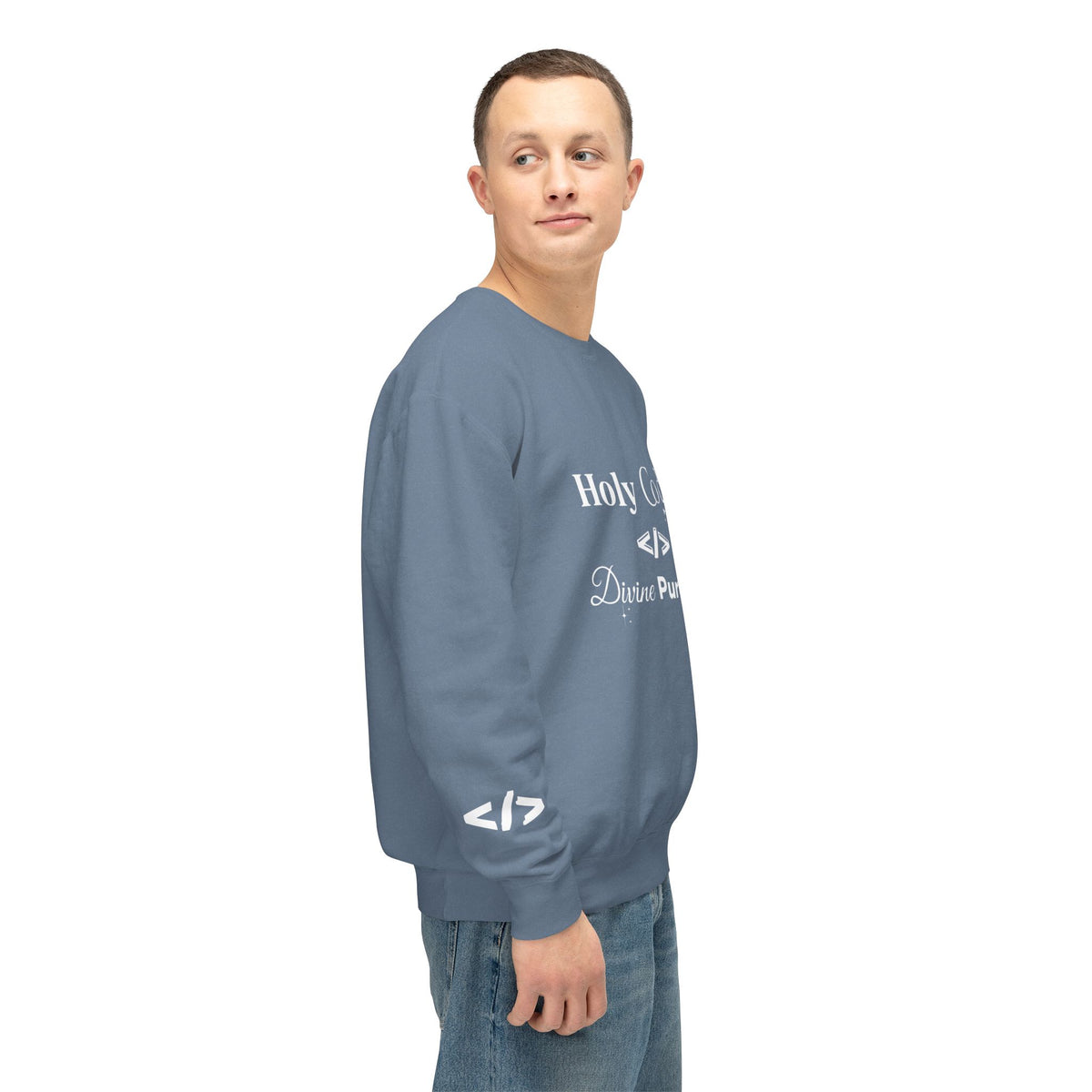 Holy Code Crewneck Sweatshirt — "Divine Purpose" Programmer Graphic