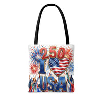 USA 250 Celebration Tote Bag — I Love USA Fireworks Patriotic Shopper