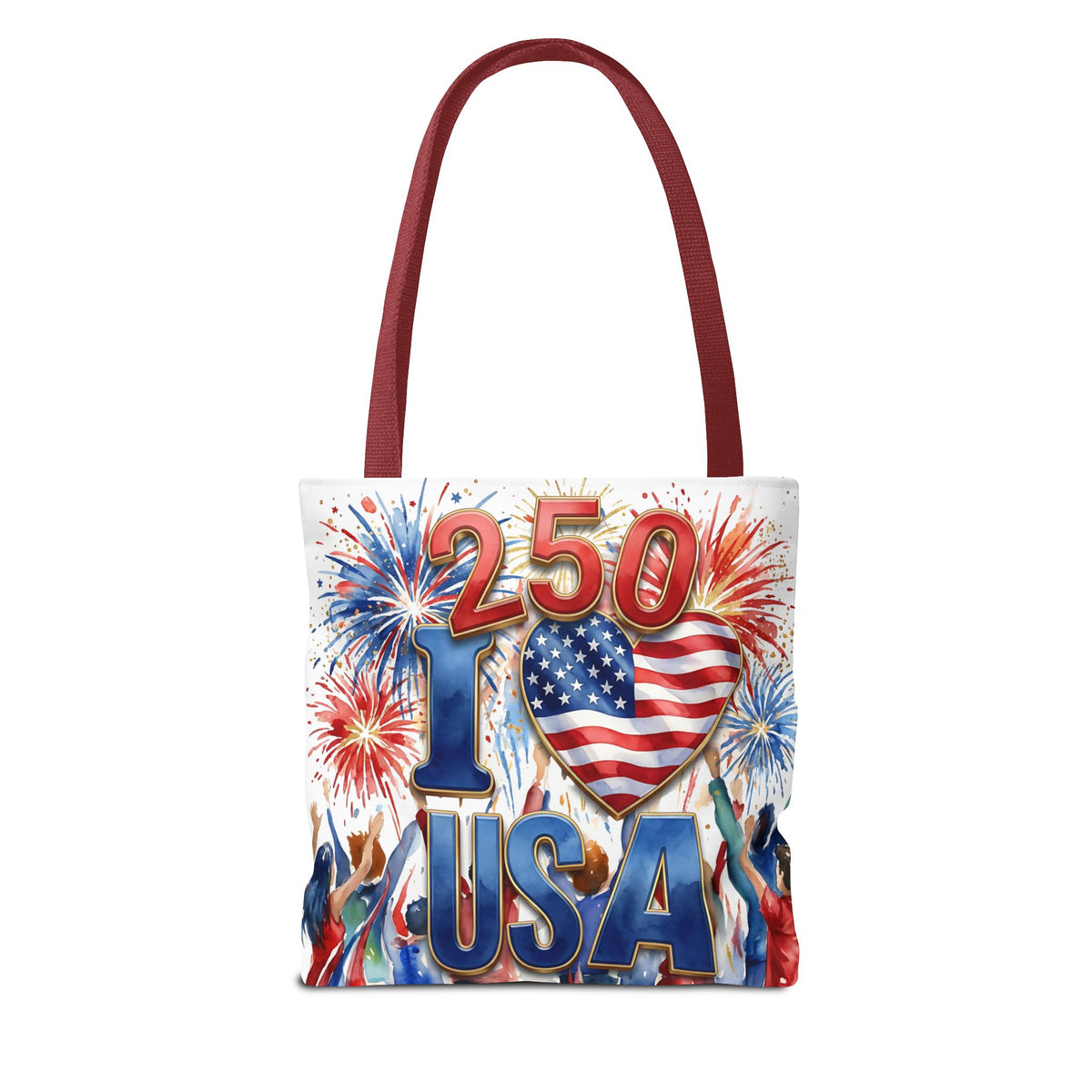 USA 250 Celebration Tote Bag — I Love USA Fireworks Patriotic Shopper