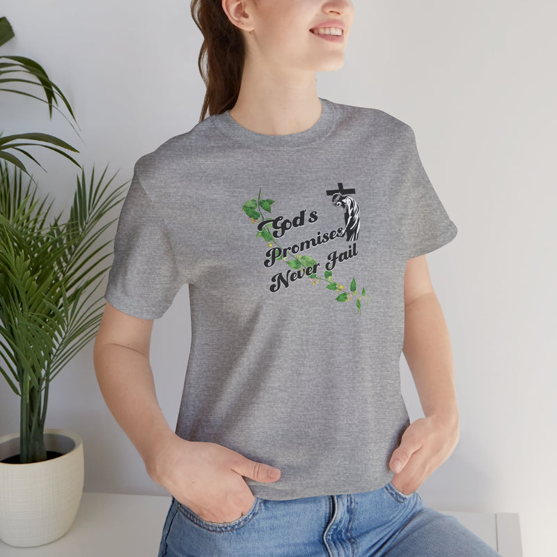 Faith T-Shirt — "God's Promises Never Fail" Christian Tee with Cross & Olive Branch Design