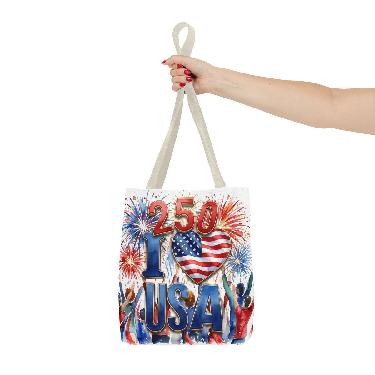 USA 250 Celebration Tote Bag — I Love USA Fireworks Patriotic Shopper