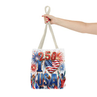 USA 250 Celebration Tote Bag — I Love USA Fireworks Patriotic Shopper