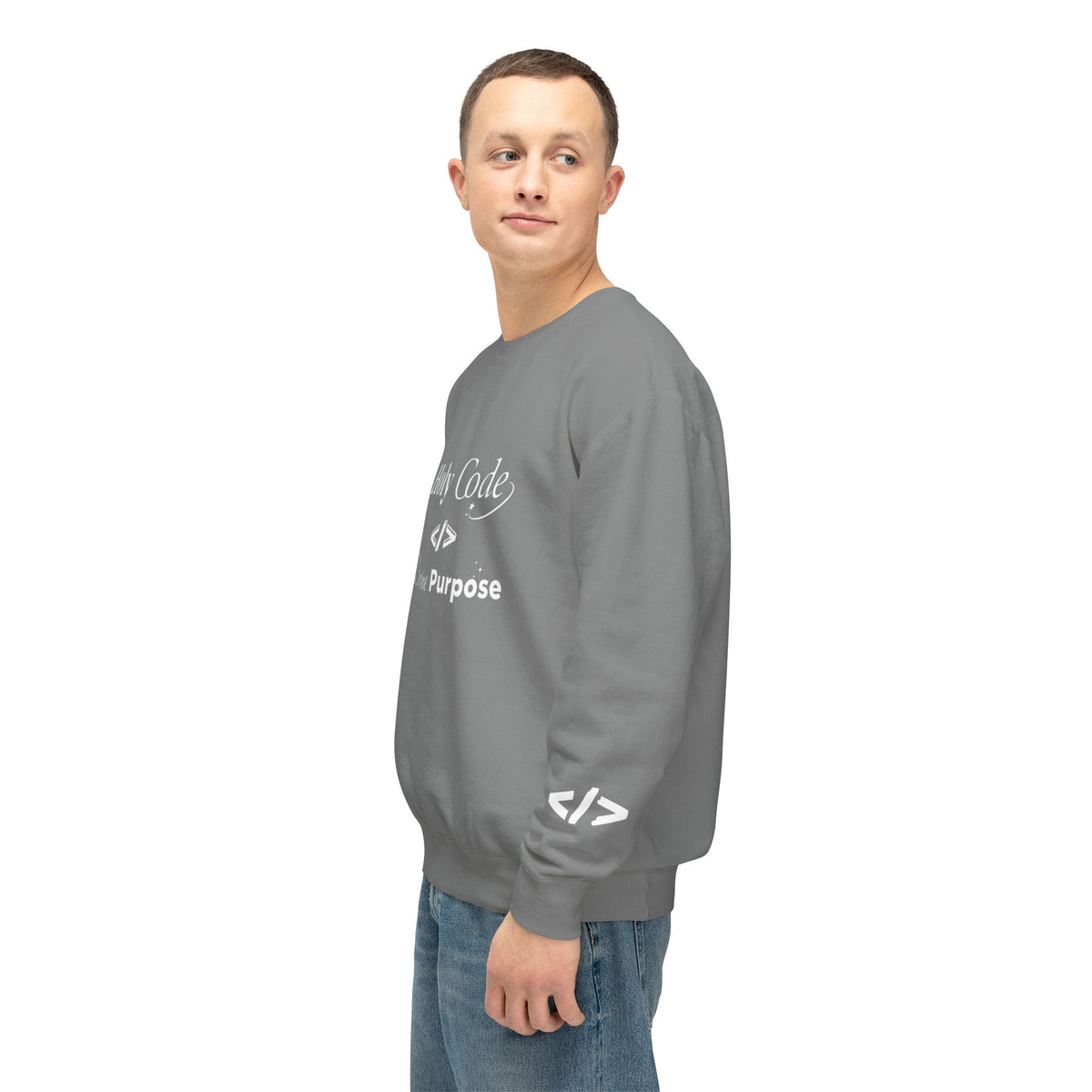 Holy Code Crewneck Sweatshirt — "Divine Purpose" Programmer Graphic