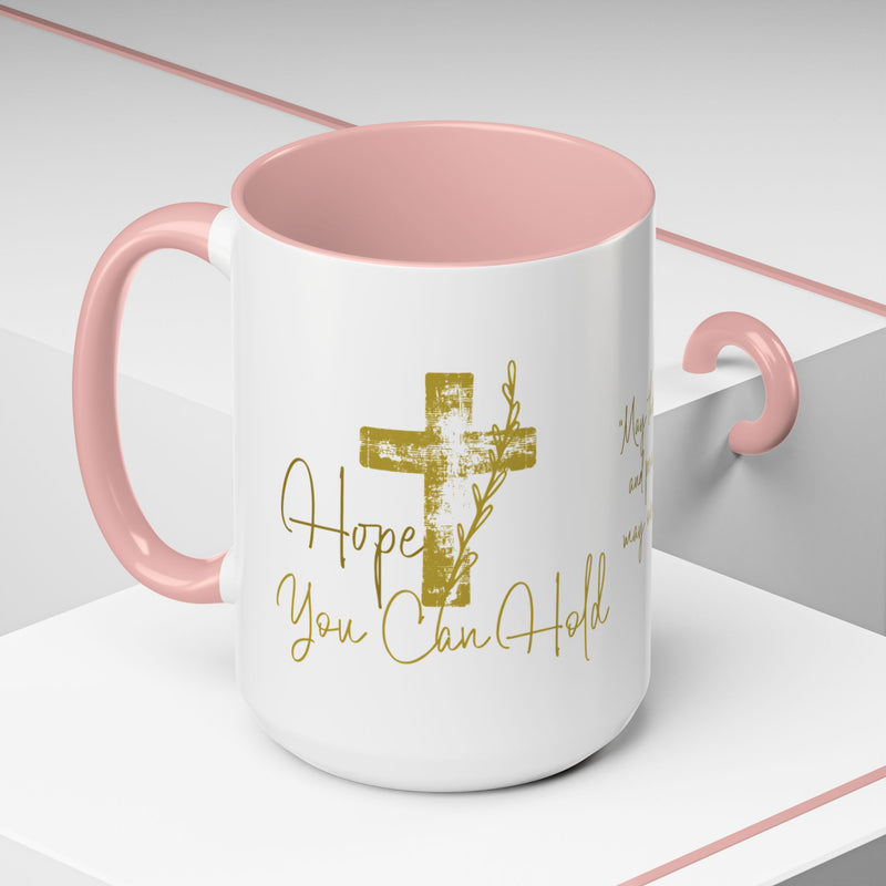 Christian Scripture Coffee Mug – Romans 15:13 Gold Calligraphy Accent Mug (11/15oz)