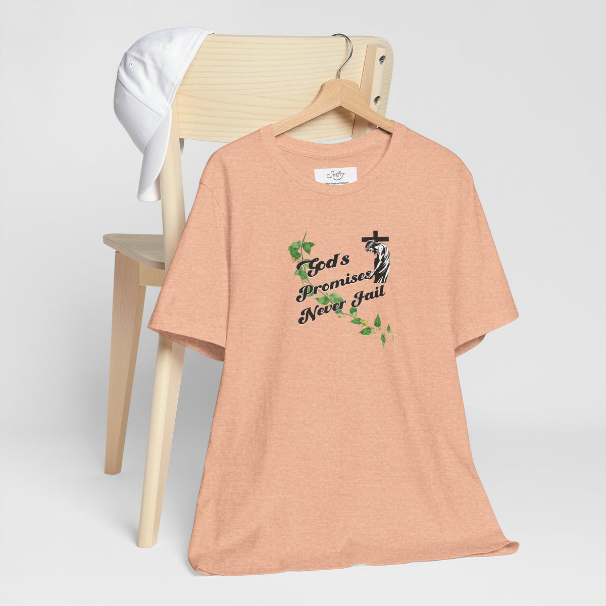 Faith T-Shirt — "God's Promises Never Fail" Christian Tee with Cross & Olive Branch Design