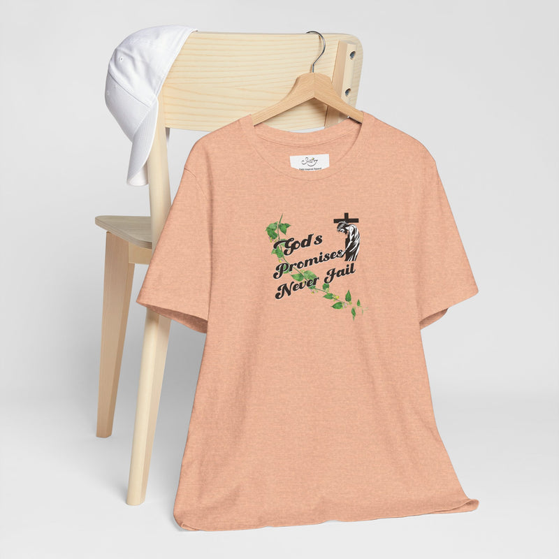 Faith T-Shirt — "God's Promises Never Fail" Christian Tee with Cross & Olive Branch Design