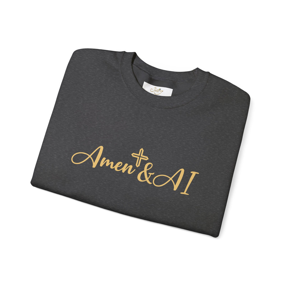 Christian AI Crewneck Sweatshirt - "Amen & AI" Gold Script, "Powered by Prayer, Driven by Data"