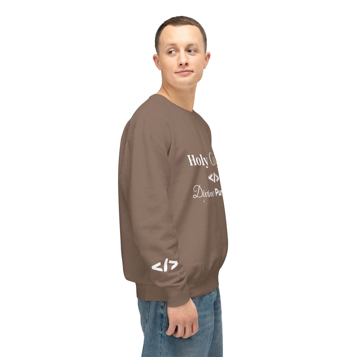 Holy Code Crewneck Sweatshirt — "Divine Purpose" Programmer Graphic