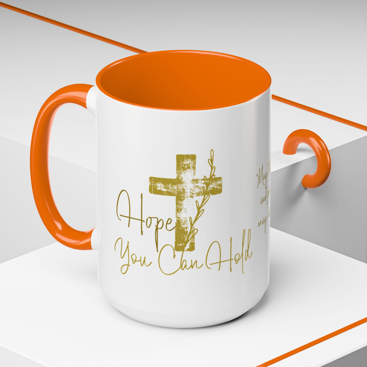 Christian Scripture Coffee Mug – Romans 15:13 Gold Calligraphy Accent Mug (11/15oz)