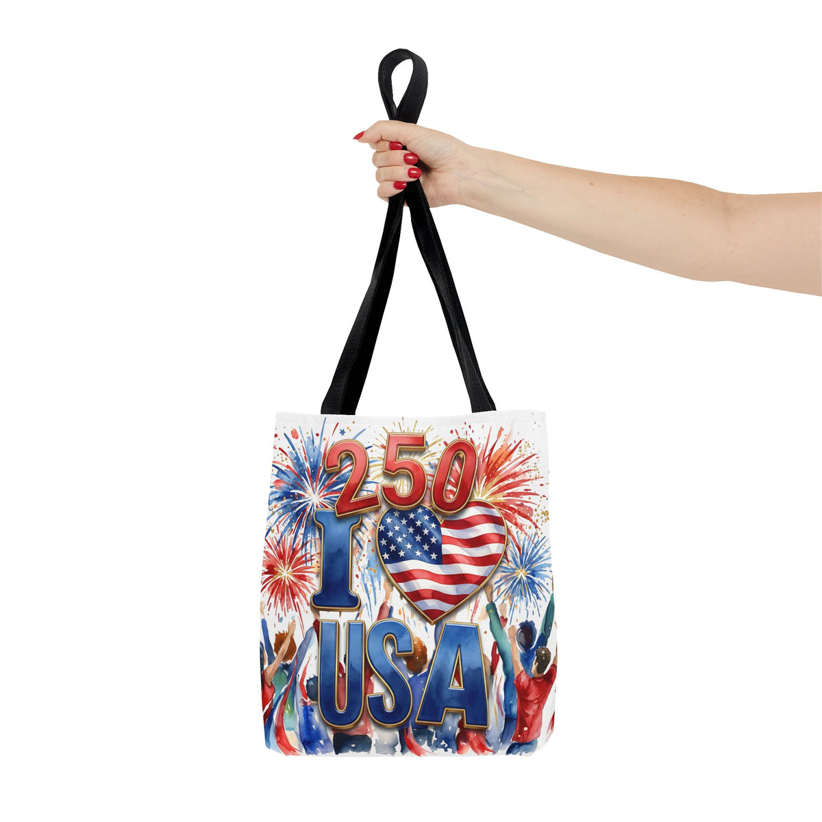 USA 250 Celebration Tote Bag — I Love USA Fireworks Patriotic Shopper