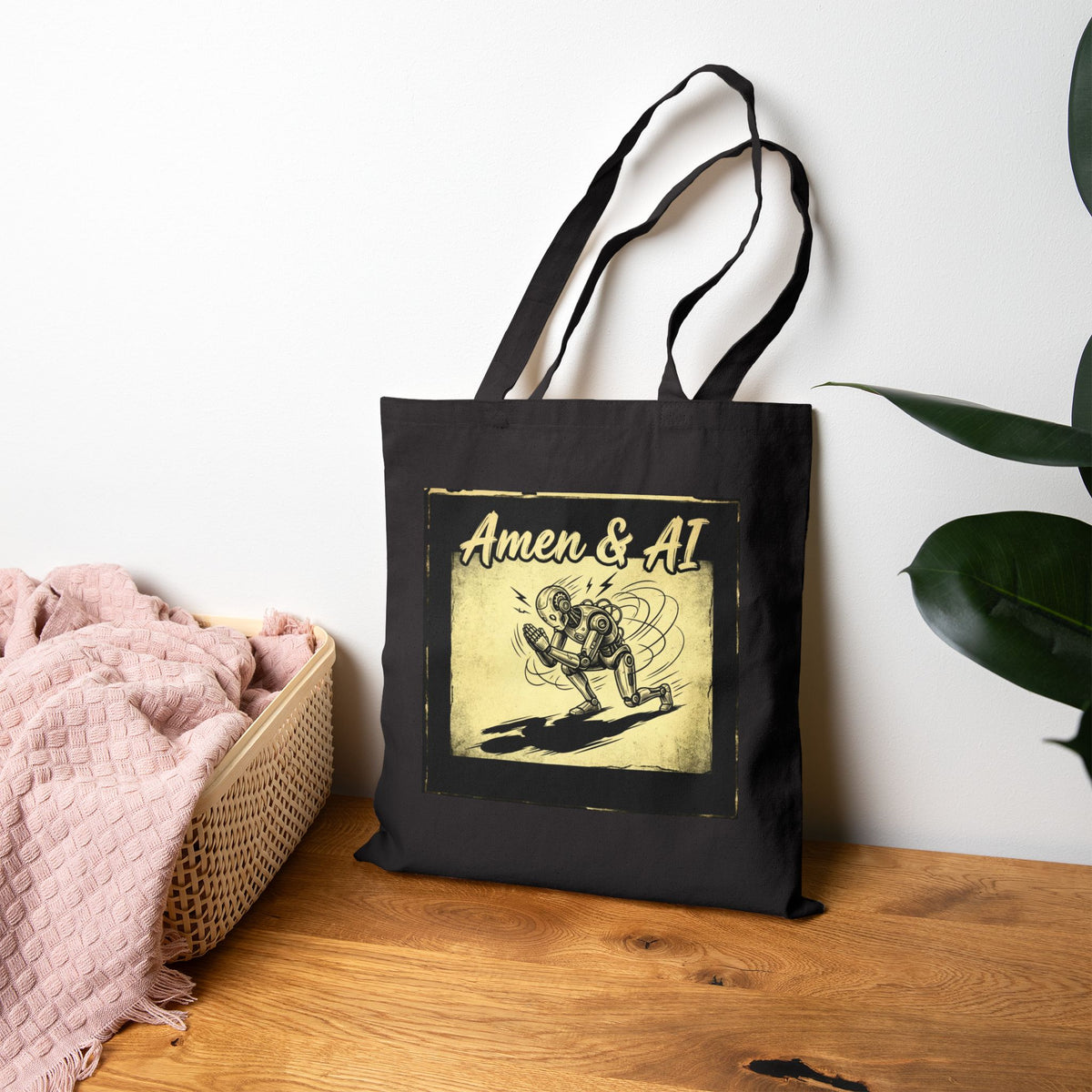 Amen & AI Cotton Tote — "This is Wild! My AI Prays Faster Than I Text" Graphic Canvas Bag