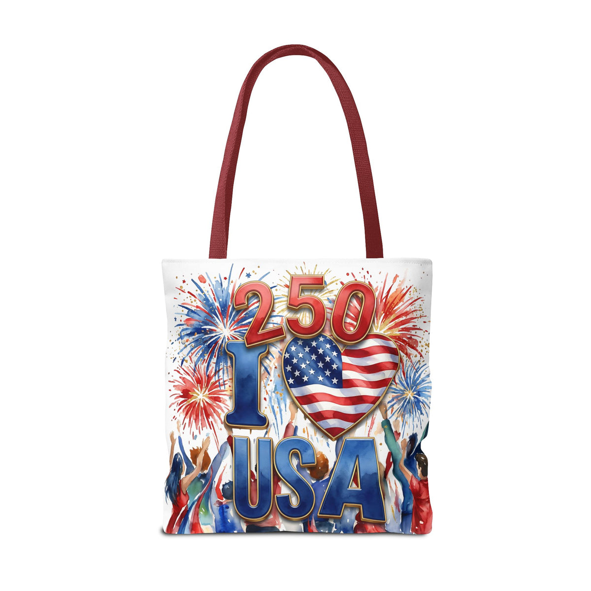 USA 250 Celebration Tote Bag — I Love USA Fireworks Patriotic Shopper
