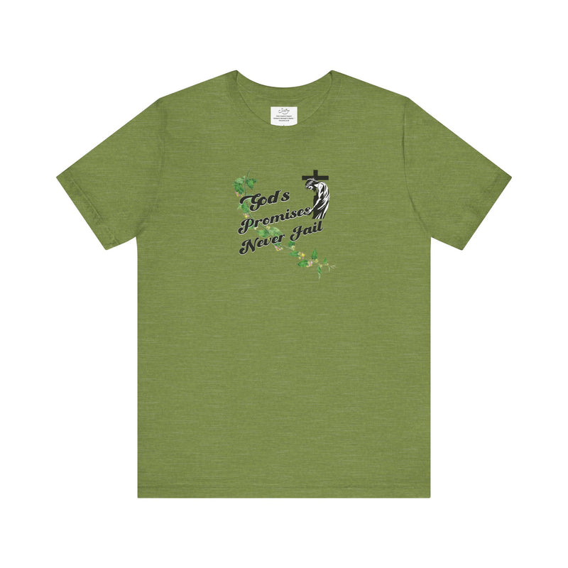Faith T-Shirt — "God's Promises Never Fail" Christian Tee with Cross & Olive Branch Design