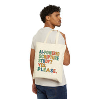 AI-Powered Scripture Study Tote Bag — Funny Retro Typography Cotton Canvas Shoulder Tote