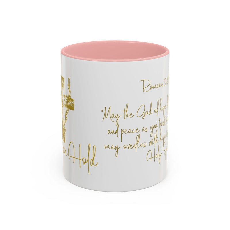 Christian Scripture Coffee Mug – Romans 15:13 Gold Calligraphy Accent Mug (11/15oz)
