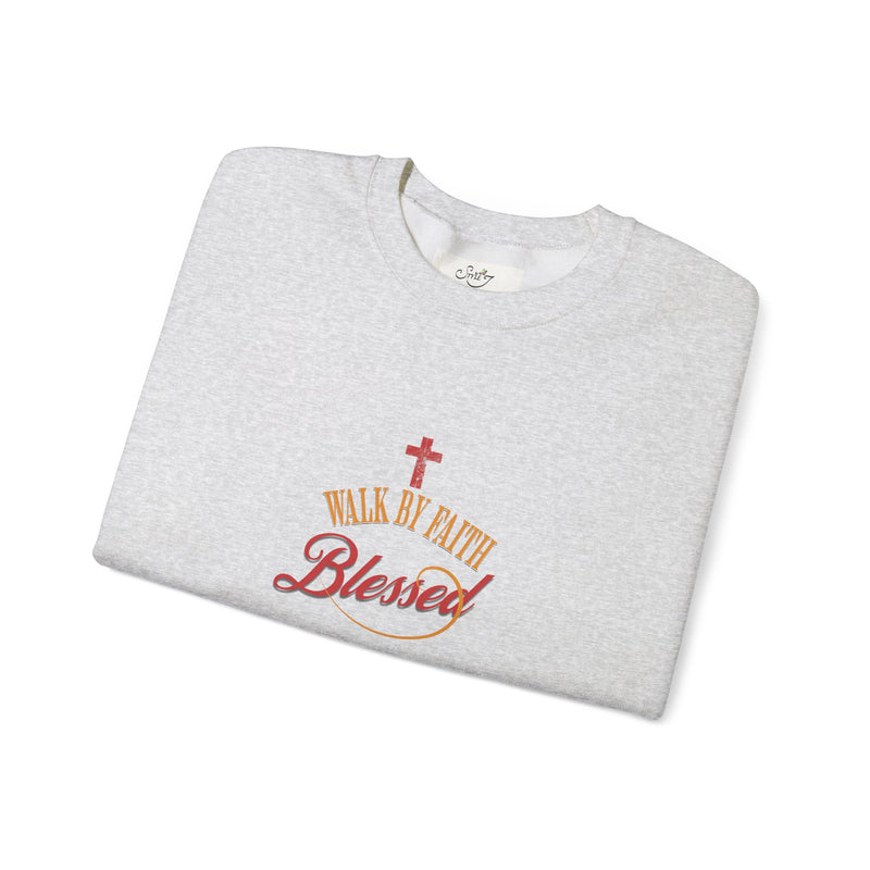 Unisex Christian Crewneck Sweatshirt — "Blessed" Faith Cross Graphic