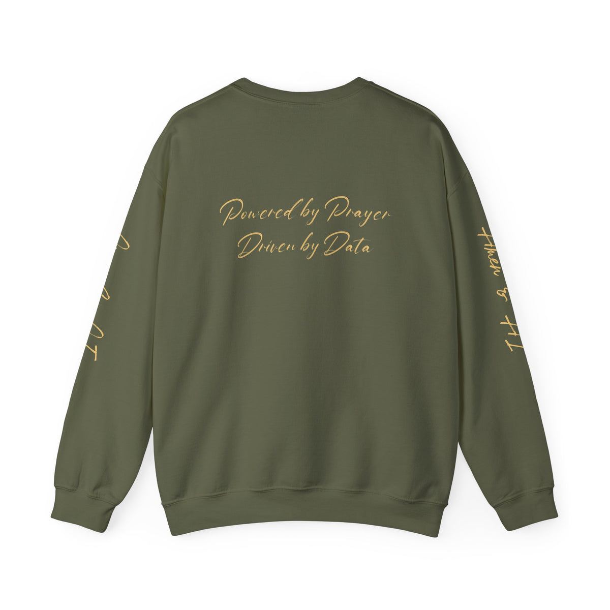 Christian AI Crewneck Sweatshirt - "Amen & AI" Gold Script, "Powered by Prayer, Driven by Data"