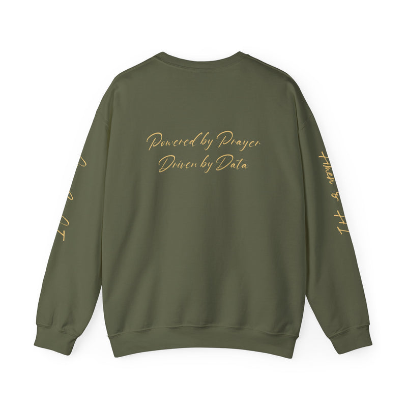 Christian AI Crewneck Sweatshirt - "Amen & AI" Gold Script, "Powered by Prayer, Driven by Data"