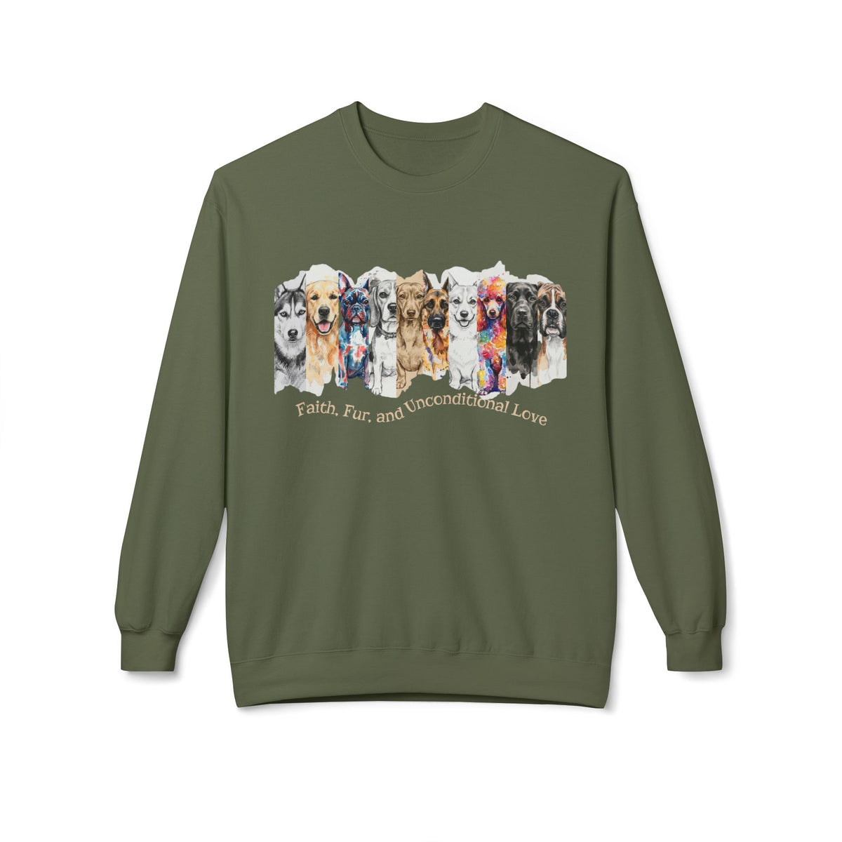 Dog Lover Crewneck Sweatshirt — Watercolor Pack with "Faith, Fur and Unconditional love"