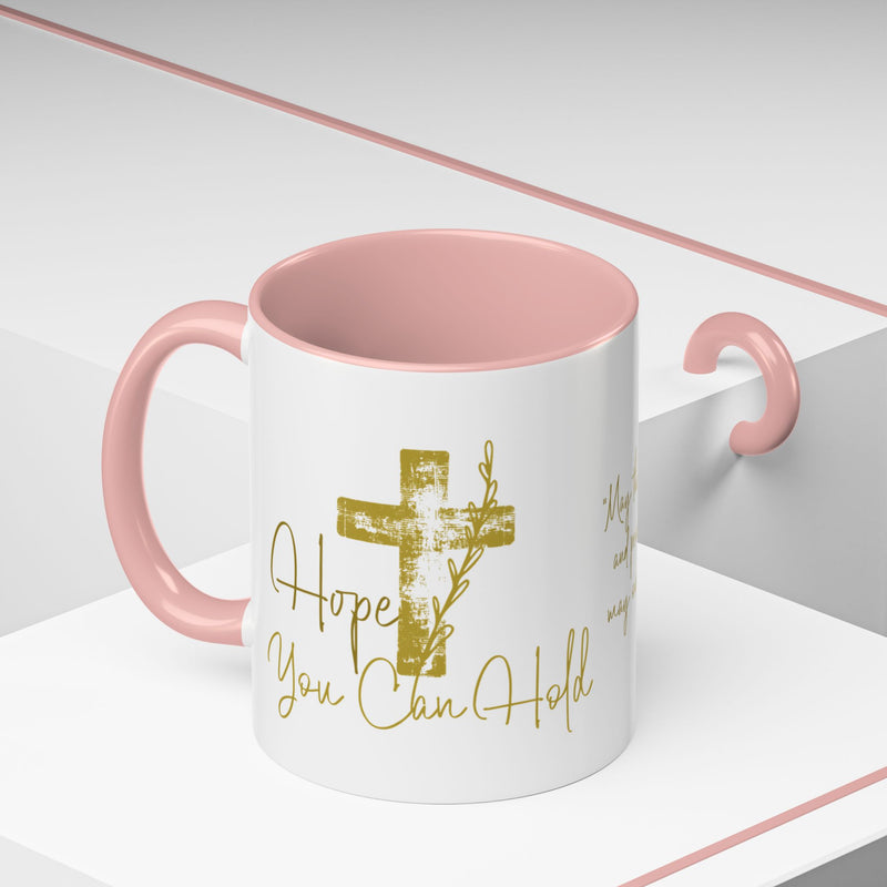 Christian Scripture Coffee Mug – Romans 15:13 Gold Calligraphy Accent Mug (11/15oz)