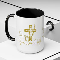 Christian Scripture Coffee Mug – Romans 15:13 Gold Calligraphy Accent Mug (11/15oz)