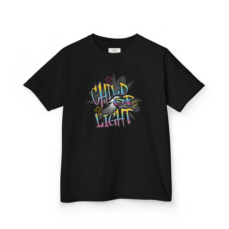 Kids 'Child of Light' Graphic Tee — Colorful Hand-Lettered 'Cherished' Back Design