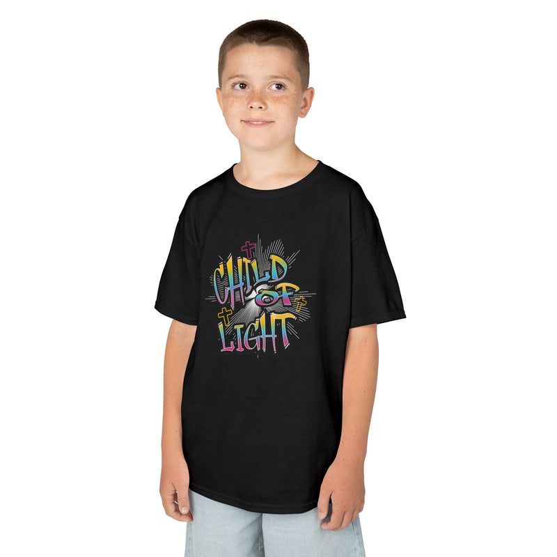 Kids 'Child of Light' Graphic Tee — Colorful Hand-Lettered 'Cherished' Back Design