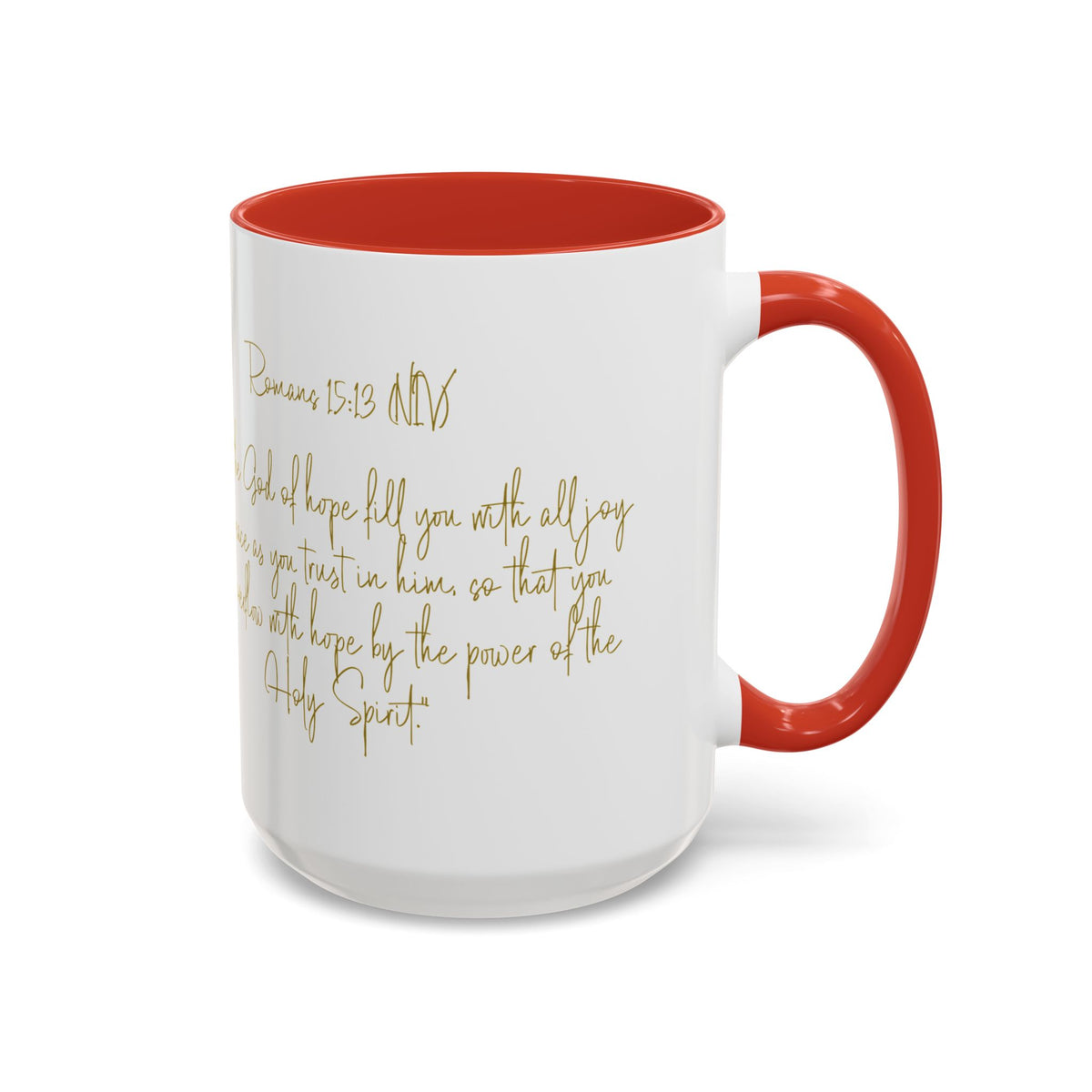 Christian Scripture Coffee Mug – Romans 15:13 Gold Calligraphy Accent Mug (11/15oz)