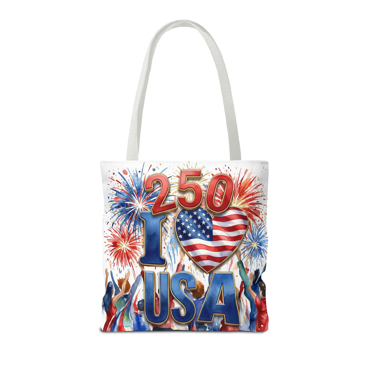 USA 250 Celebration Tote Bag — I Love USA Fireworks Patriotic Shopper