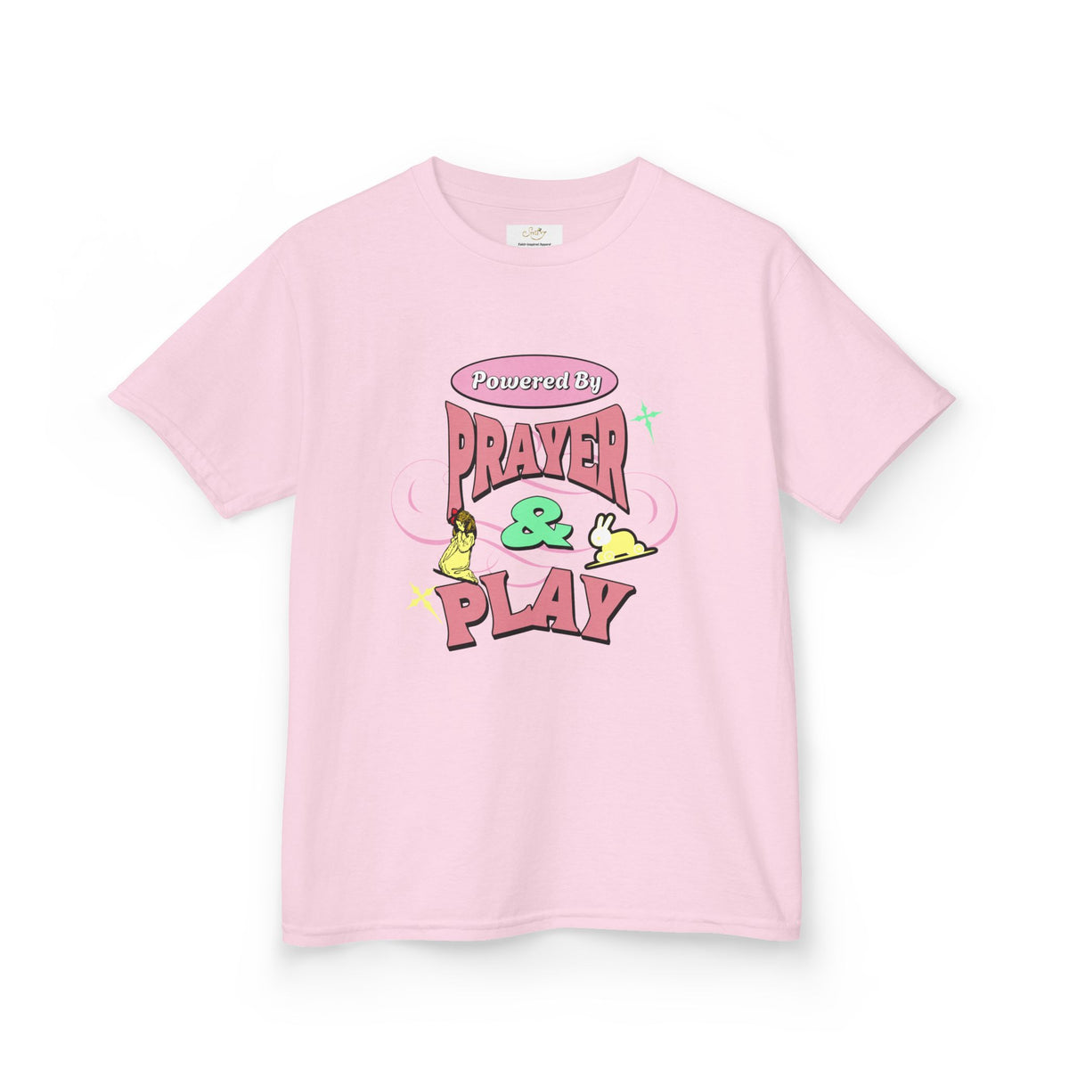 Kids Tee — "Prayer & Play" Cute Christian Shirt (Blessed Back Design)