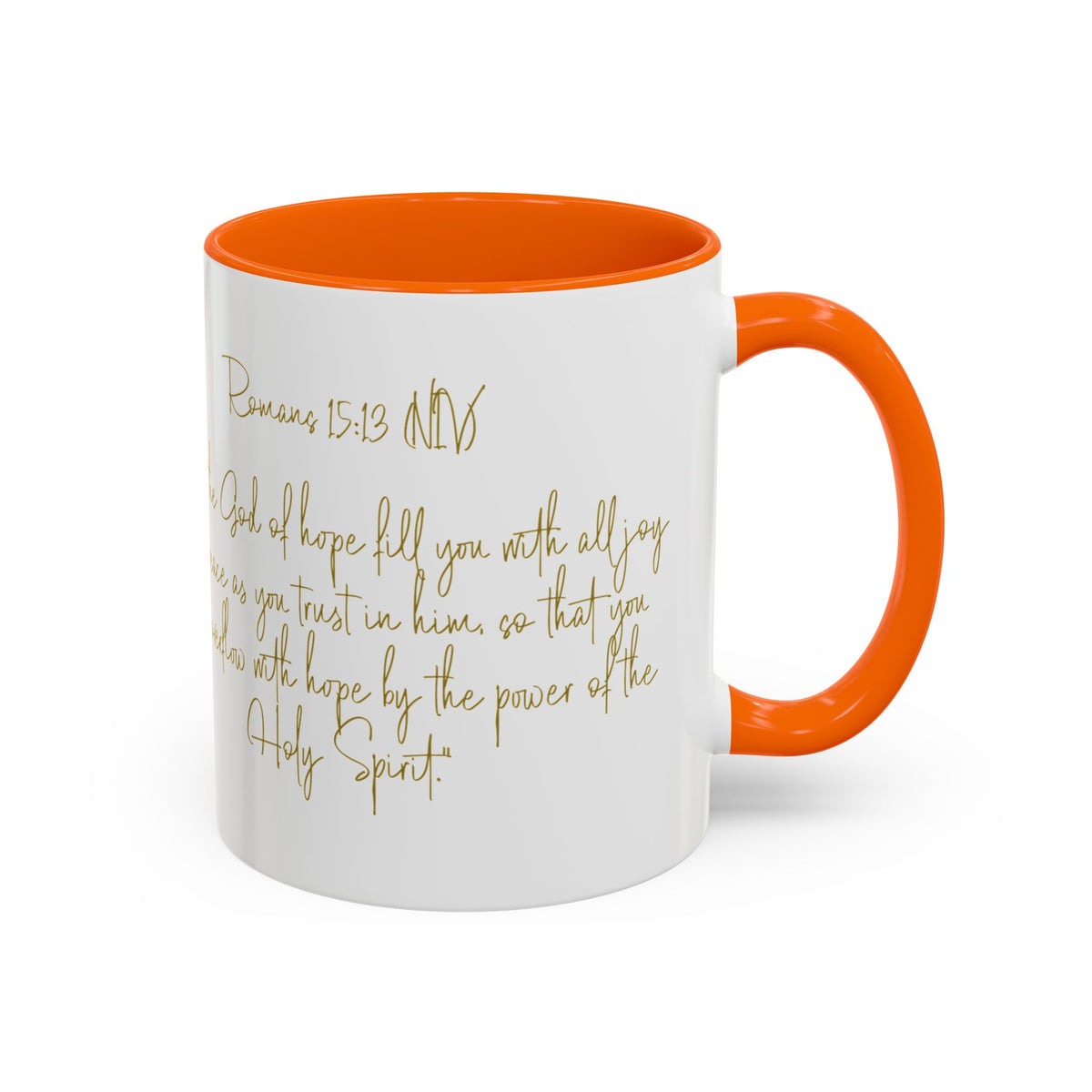 Christian Scripture Coffee Mug – Romans 15:13 Gold Calligraphy Accent Mug (11/15oz)