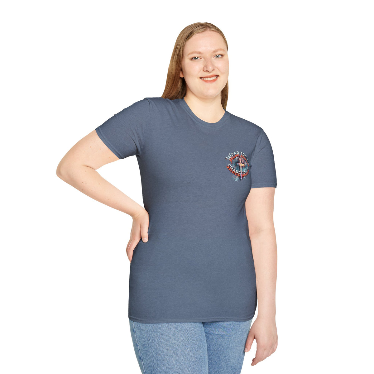 Christian Cross T‑Shirt — "Wear Truth Share Grace" Front & "Blessed" Back