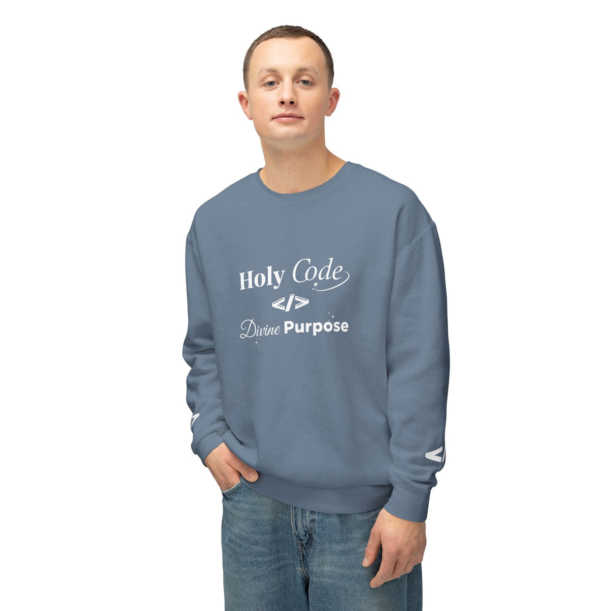 Holy Code Crewneck Sweatshirt — "Divine Purpose" Programmer Graphic