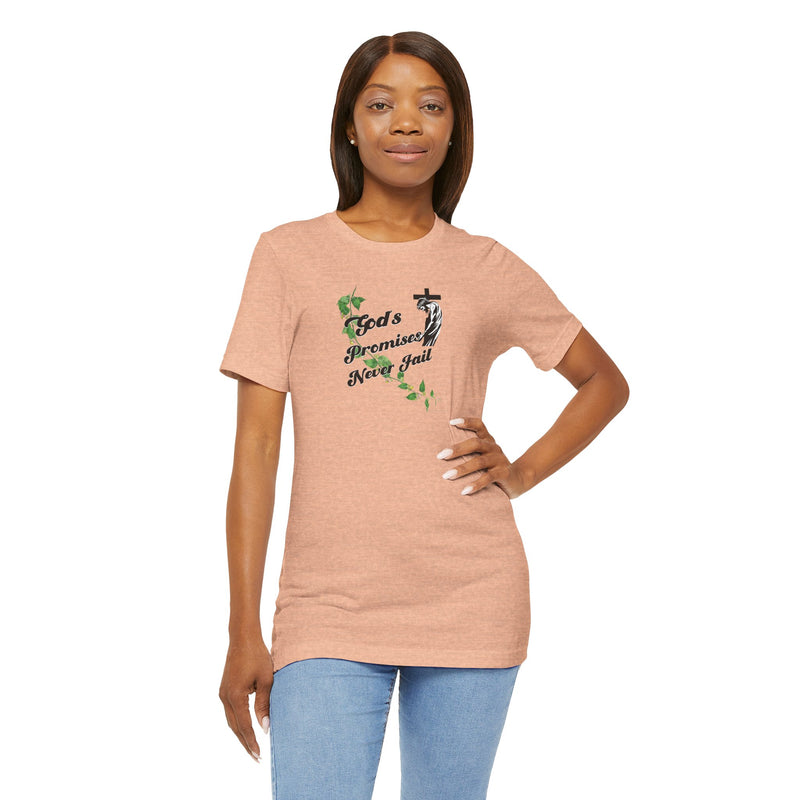 Faith T-Shirt — "God's Promises Never Fail" Christian Tee with Cross & Olive Branch Design