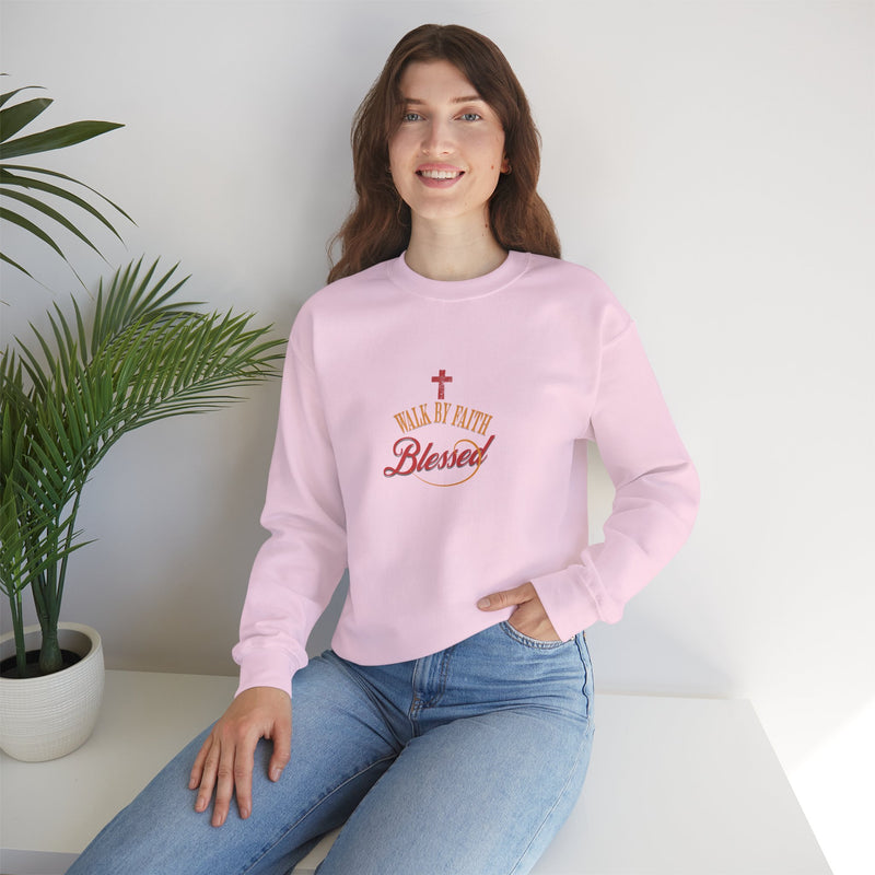 Unisex Christian Crewneck Sweatshirt — "Blessed" Faith Cross Graphic