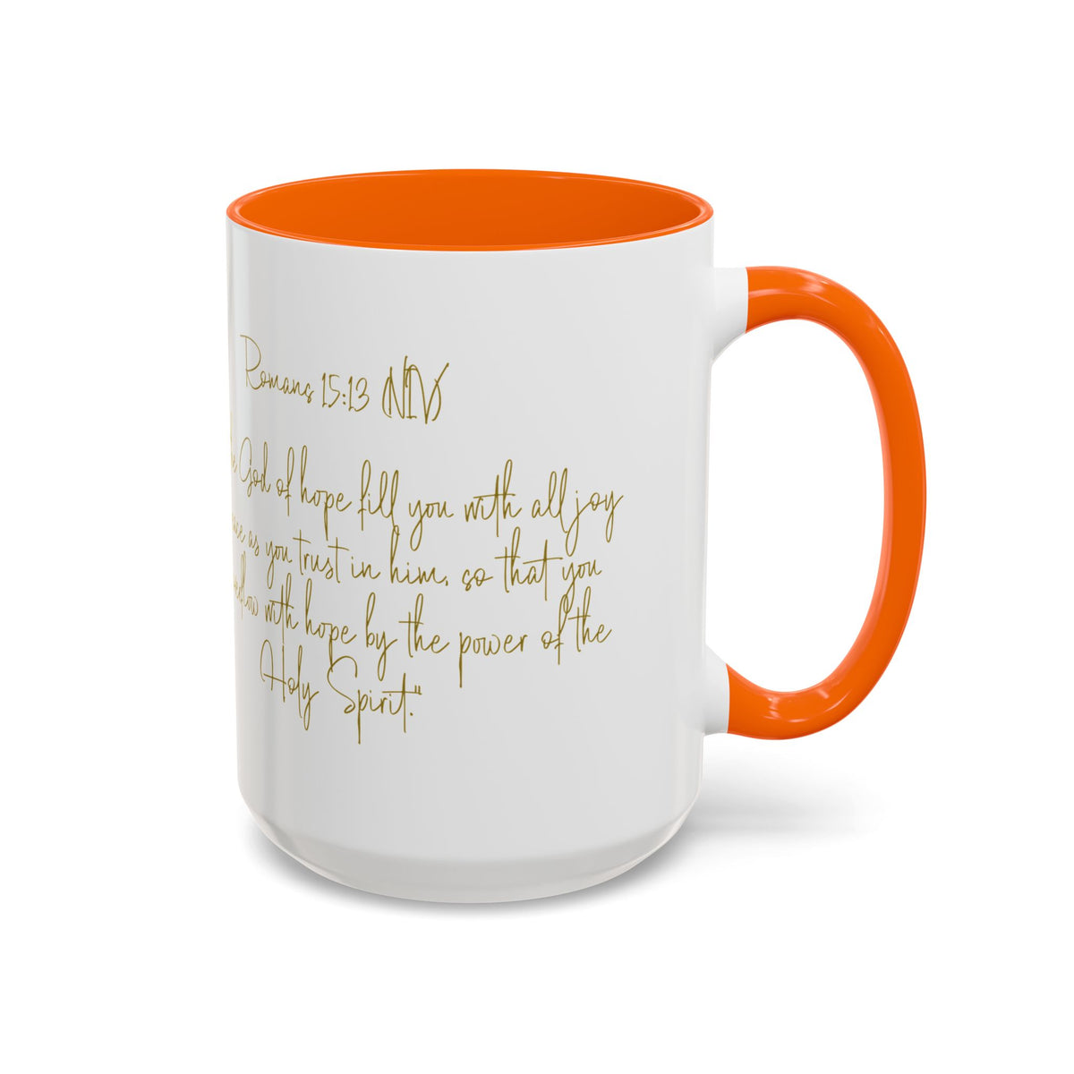 Christian Scripture Coffee Mug – Romans 15:13 Gold Calligraphy Accent Mug (11/15oz)